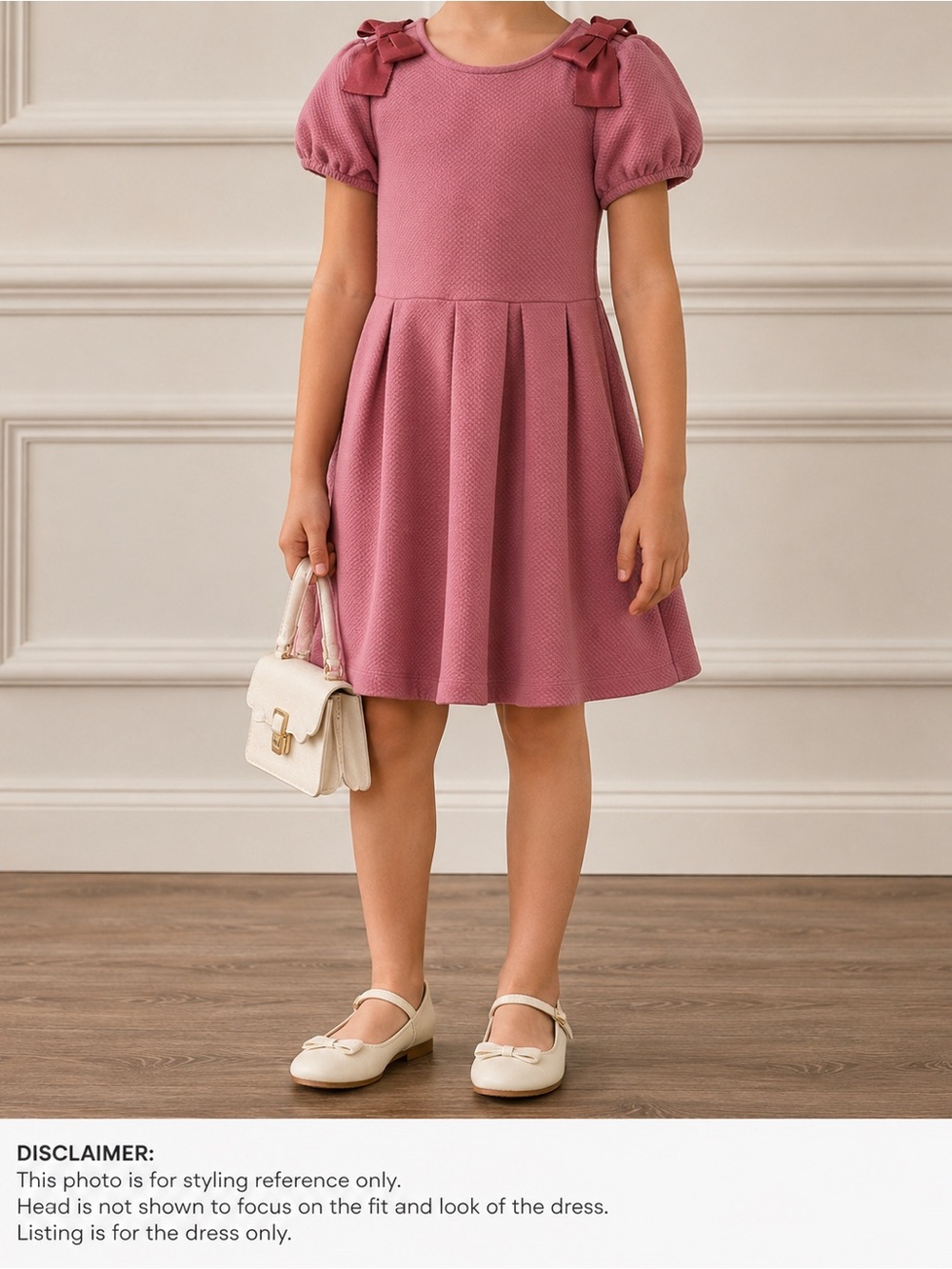 Janie & Jack Dusty Rose Bow Puff Sleeve Fit & Flare Party Dress Girls 12